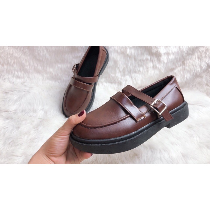 Giày ulzzang oxford vintage  da lỳ có dây vuông cho nữ phong cách hàn quốc trẻ năng động