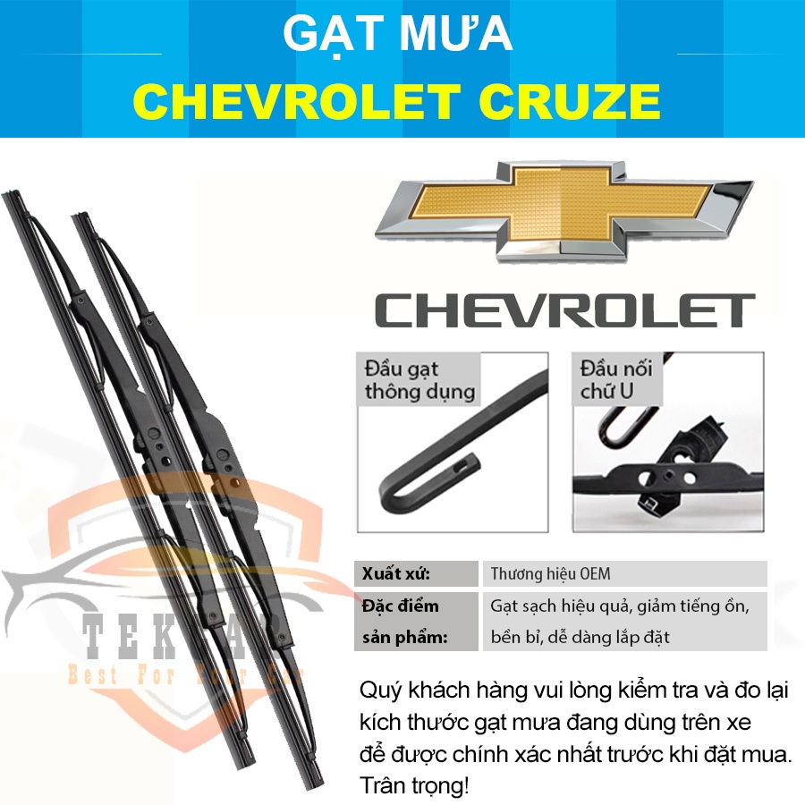 [1 CẶP - CHEVROLET CRUZE ] Gạt mưa ô tô xe Chevrolet Cruze cần gạt kính khung xương sắt lưỡi silicon, thanh cần lưỡi gạt