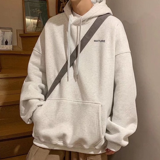 Áo Hoodie unisex Dáng Rộng Tay Dài Màu Trơn Thời Trang Hàn Quốc Trẻ Trung in cotton cổ tròn phong cách áo len Màu đồng nhất top