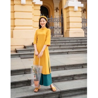 Set áo dài lụa kèm quần, mấn