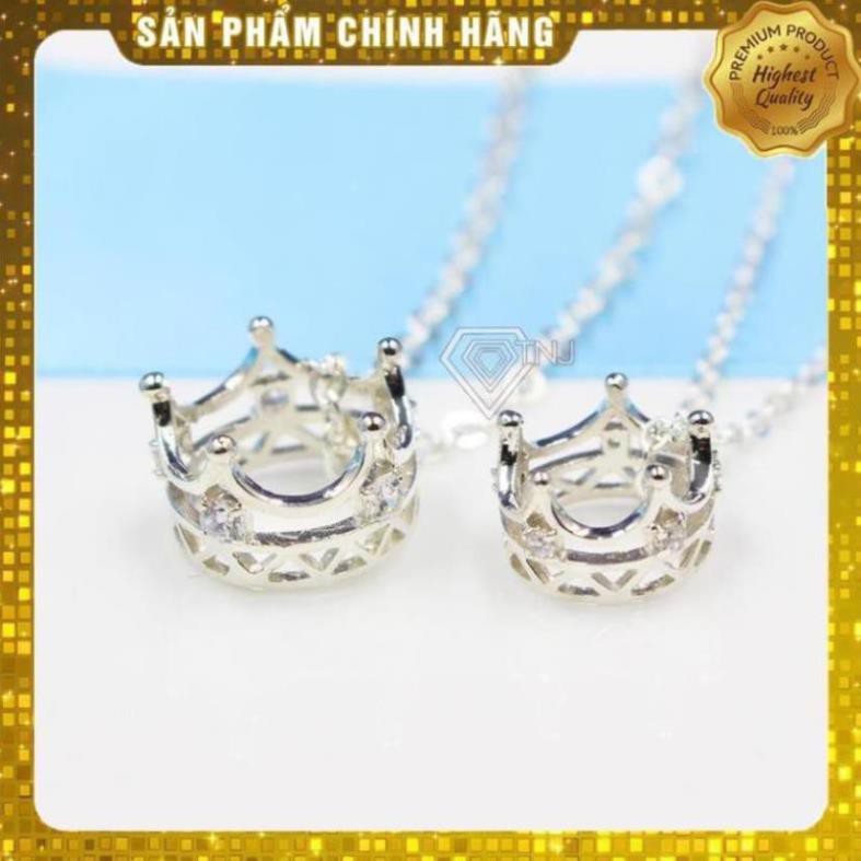 Dây chuyền cặp đôi bạc, vòng cổ cặp nam nữ hình vương miện đính đá tinh tế DCD