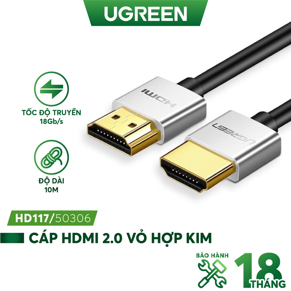 Dây HDMI 2.0 thuần đồng 10.2gbps đầu hợp kim UGREEN HD117 - Hàng phân phối chính hãng - Bảo hành 18 tháng