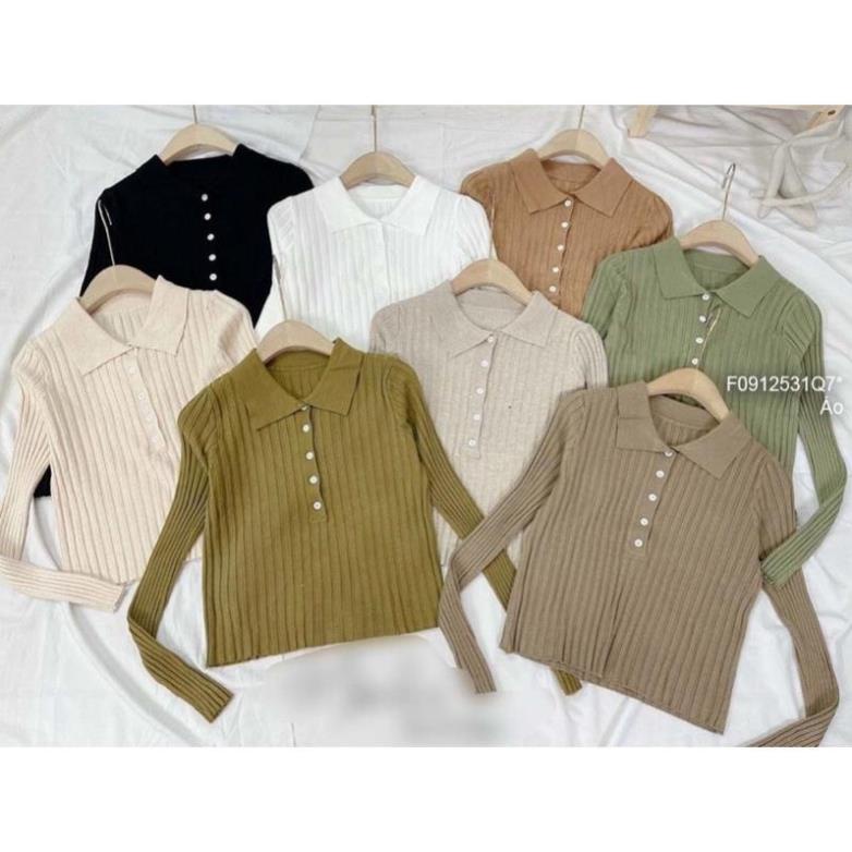 Áo Len Tay Dài Nữ Cổ Bẻ Thời Trang Quảng Châu Dáng Ôm Kiểu Body Đẹp Nhiều Màu Trơn Có Cổ Dưới 53kg | BigBuy360 - bigbuy360.vn