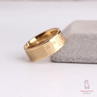 Nhẫn đính hôn bằng thép titan khắc thánh giá và chữ cho nam nữ