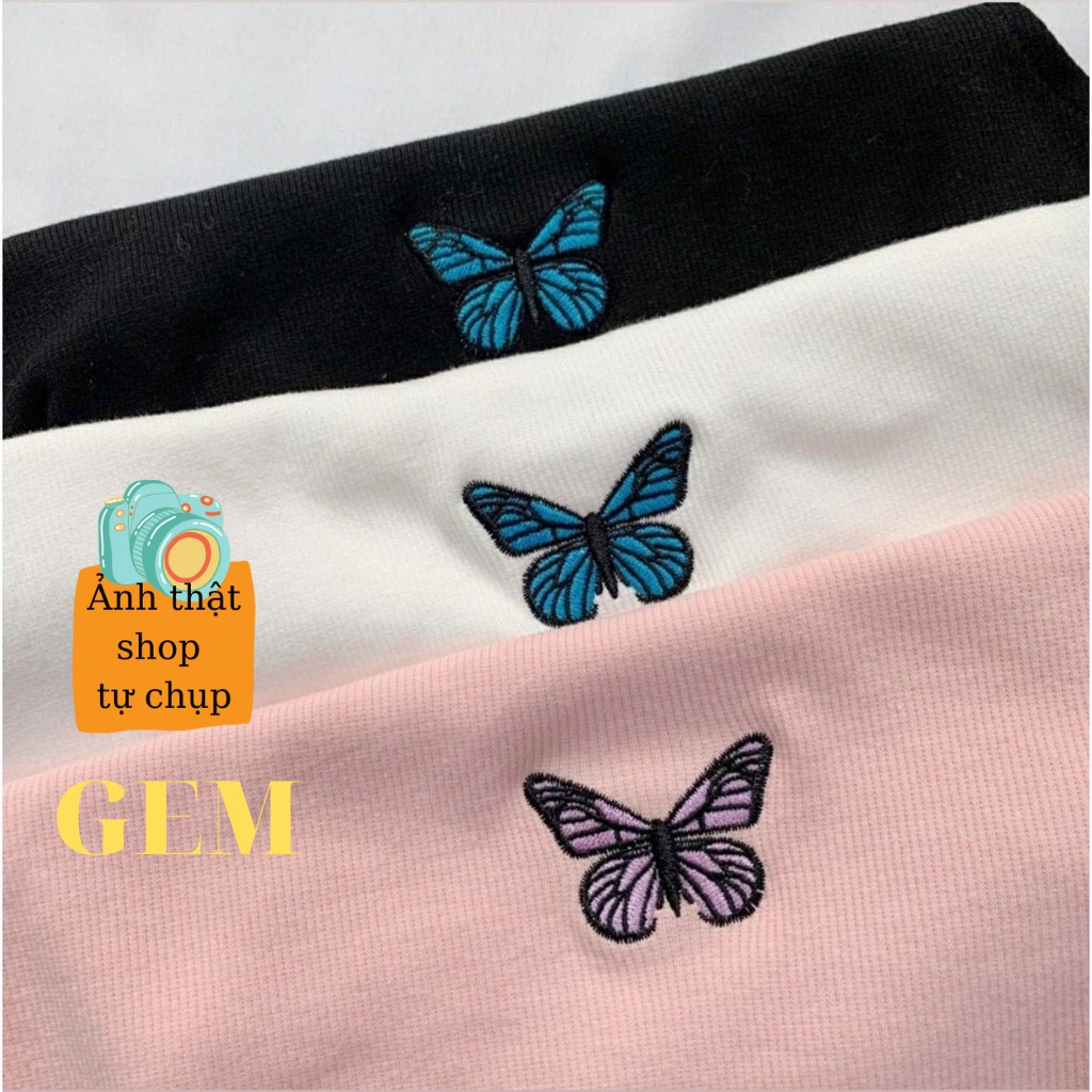 Áo croptop 3 lỗ thêu bướm , áo ba lỗ nữ crt