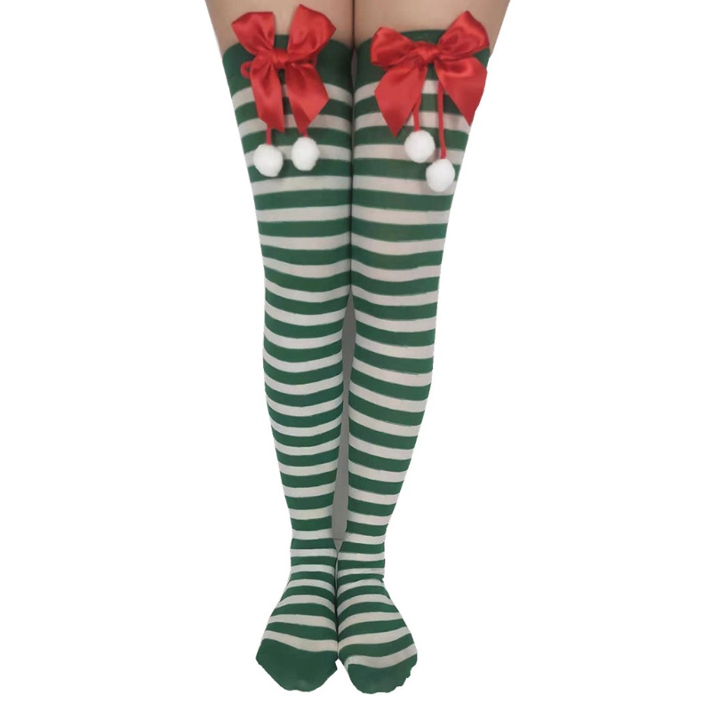 Vớ Dài Qua Gối Họa Tiết Kẻ Sọc Phong Cách Giáng Sinh Thời Trang Cho Nữ
