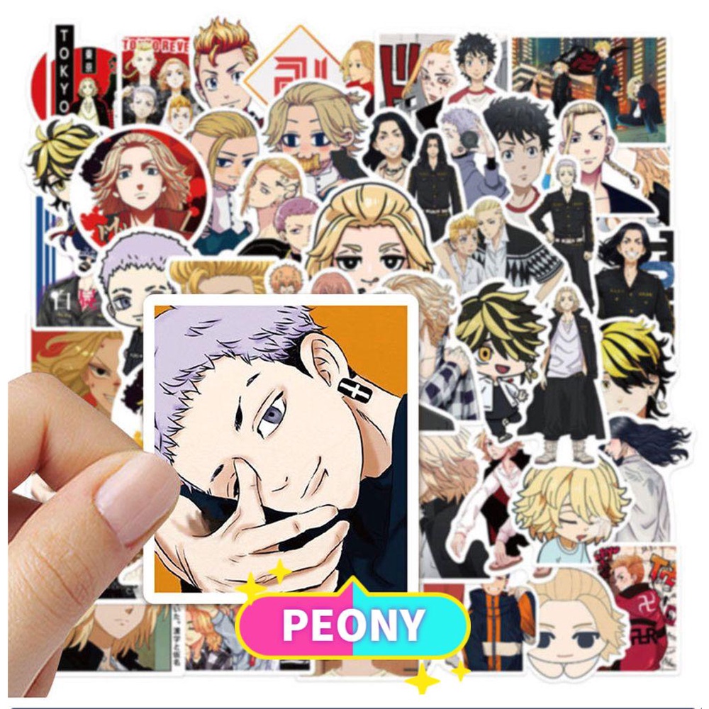 Set 50 miếng dán chống thấm nước họa tiết anime Tokyo Revengers Hanagaki Budo dùng trang trí laptop / vali