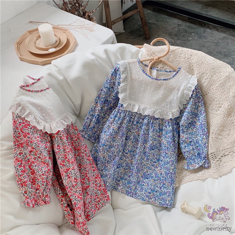 Đầm Công Chúa Tay Phồng Dài Phối Ren Hoa Phong Cách Hàn Quốc Thời Trang Mùa Thu Cho Bé Gái