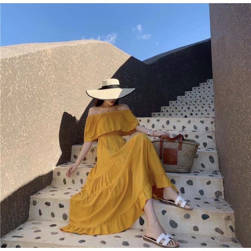 (Sẵn)Váy Maxi Trễ Vai Đi Biển 3 Tầng | BigBuy360 - bigbuy360.vn