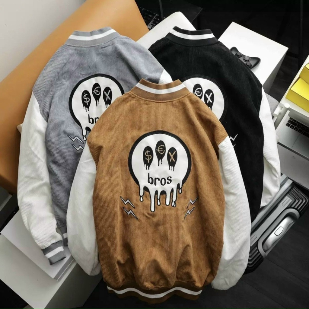 Áo Khoác Bomber Chất Vải KaKi Nhung Phối Tay BROS Form Rộng Phù Hợp Thời Trang Nam Nữ DUVI