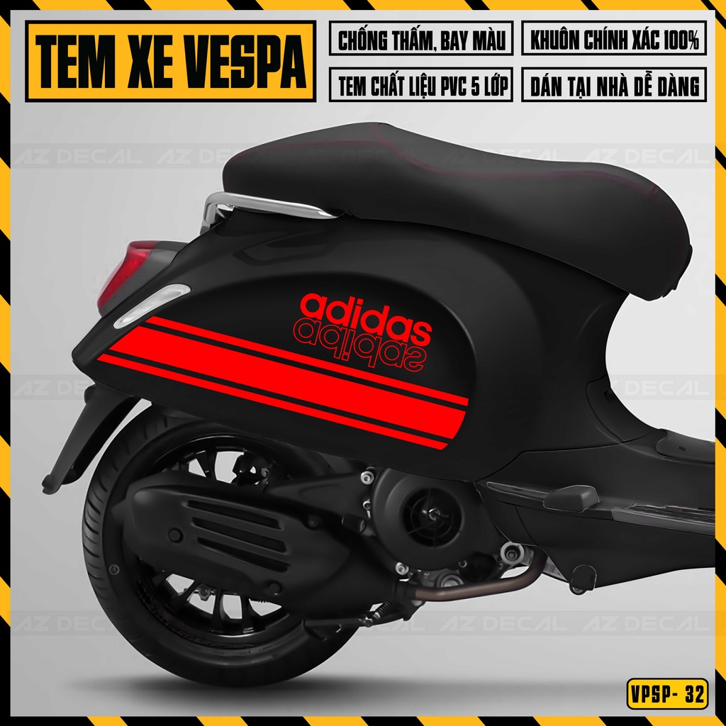 Tem Chế Mẫu Adidas Dán Xe Vespa Sprint / Primavera | VPSP32 | Decal Rời Trang Trí Xe Dễ Dán, Nhiều Lựa Chọn Màu