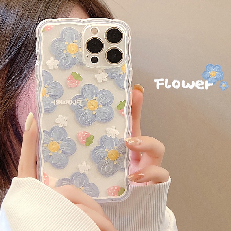 Ốp Điện Thoại TPU Mềm Trong Suốt Chống Rơi Họa Tiết Hoa Xanh Dương Cho Compatible for iPhone 7/8plus X/Xs 11 11pro max 12 12pro max 13