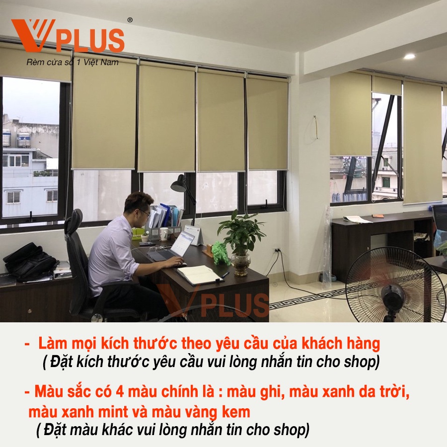 Rèm Cuốn Chống Nắng Vplus Rèm Kéo Che Nắng Cửa Sổ Văn Phòng Giá Rẻ Vải Trơn Đẹp Cản Sáng Tốt 100% Làm Mọi Kích Thước