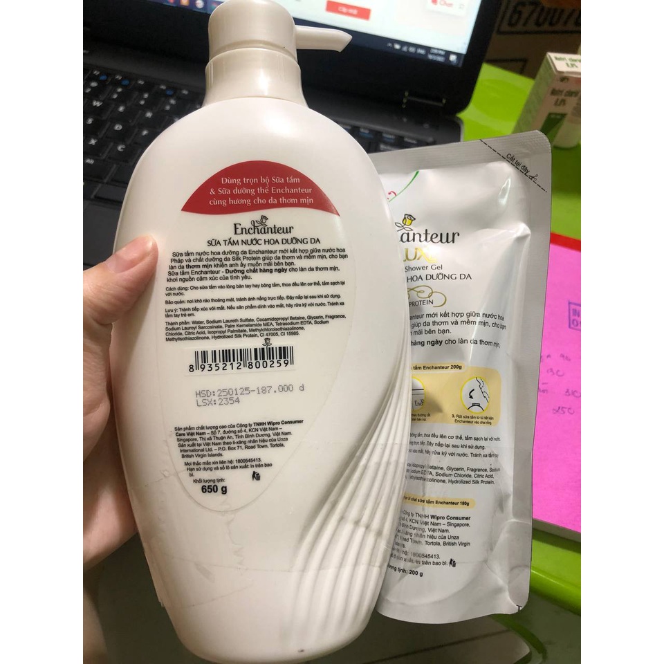 Sữa Tắm Enchanteur Hương Nước Hoa+tặng 1 túi sữa tắm 650 g
