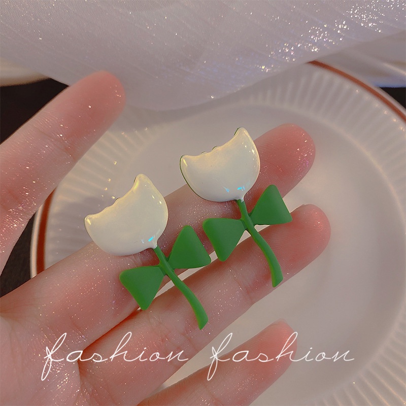 Bông Tai Hình Hoa Tulip Màu Sắc Tương Phản Ngọt Ngào Đơn Giản Cho Nữ
