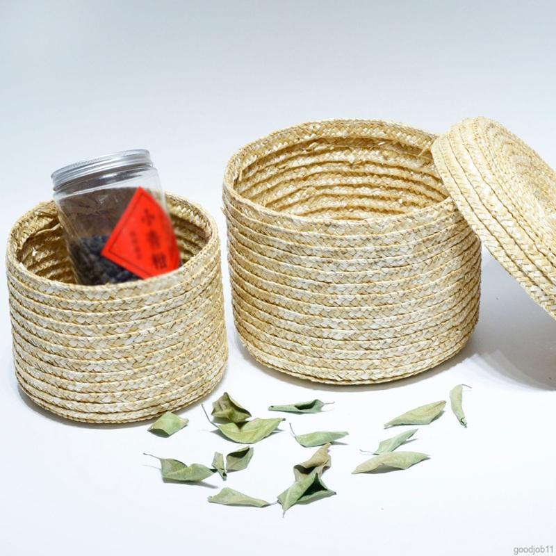 Giỏ Đan Rơm Tròn Đựng Đồ Dùng Để Bàn Tiện Dụng