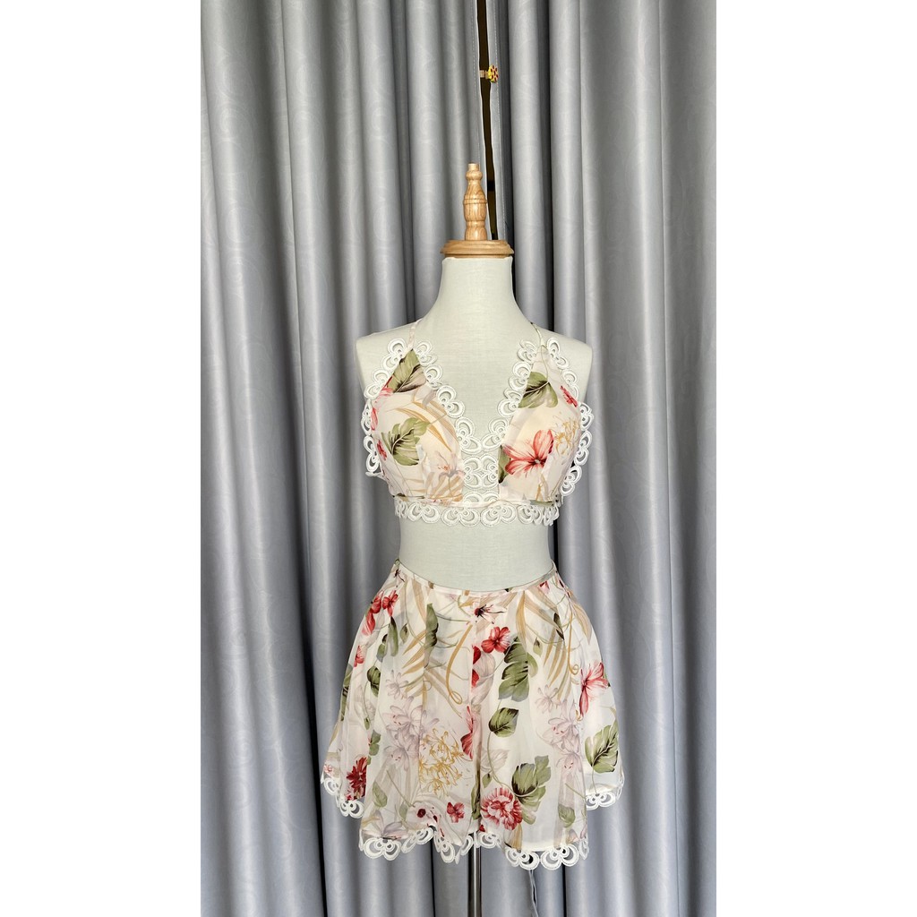 Set bộ croptop + short váy hoa
