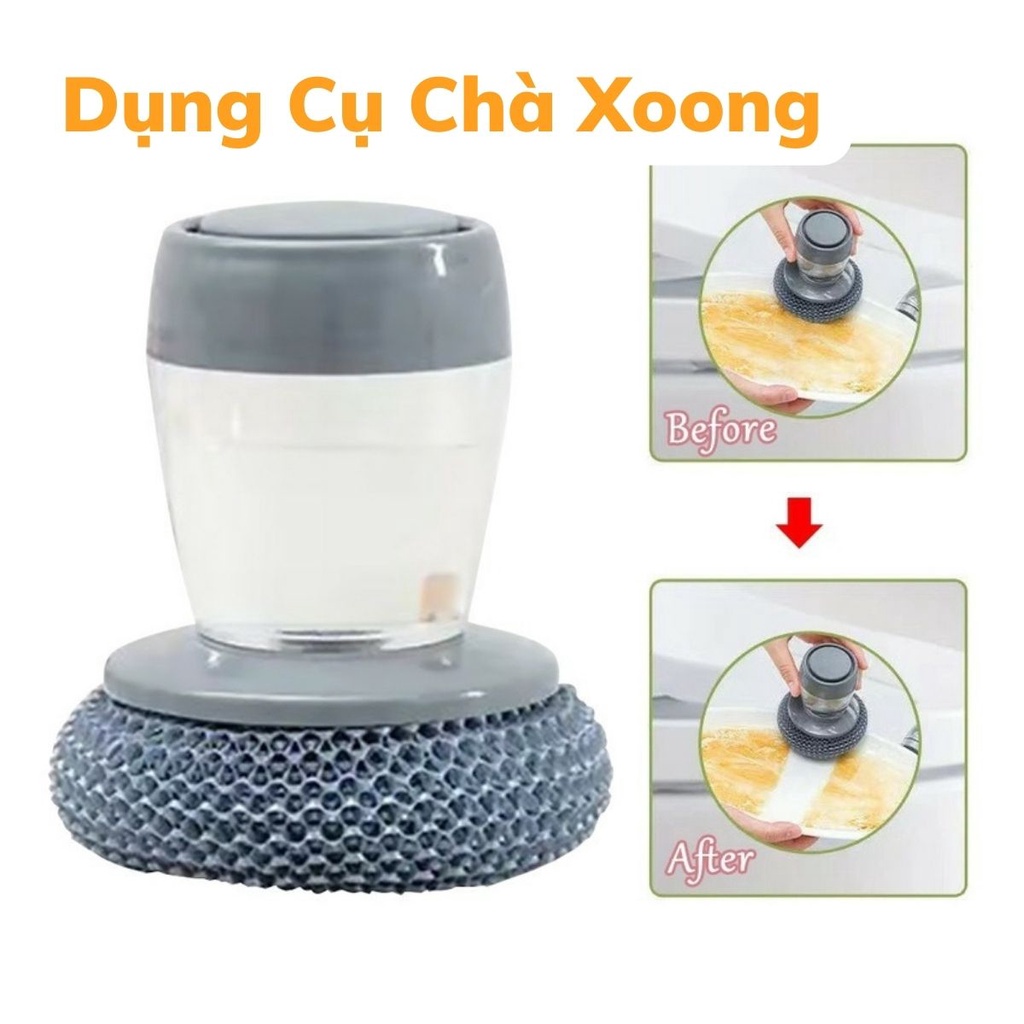 Dụng Cụ Chà Xoong Nồi Có Tay Cầm Kèm Khay Chứa Nước Bùi Nhùi Rửa Chén Bát Siêu Nhanh Sạch Không Đau Tay Kotic_shop