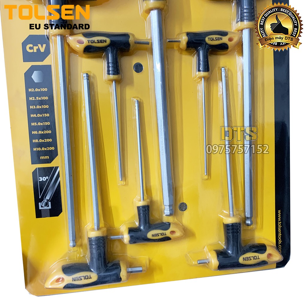 Bộ 8 tay vặn lục giác chữ T công nghiệp TOLSEN, bộ chìa vặn chữ T đầu lục giác, thép CrV cao cấp - Tiêu chuẩn châu Âu