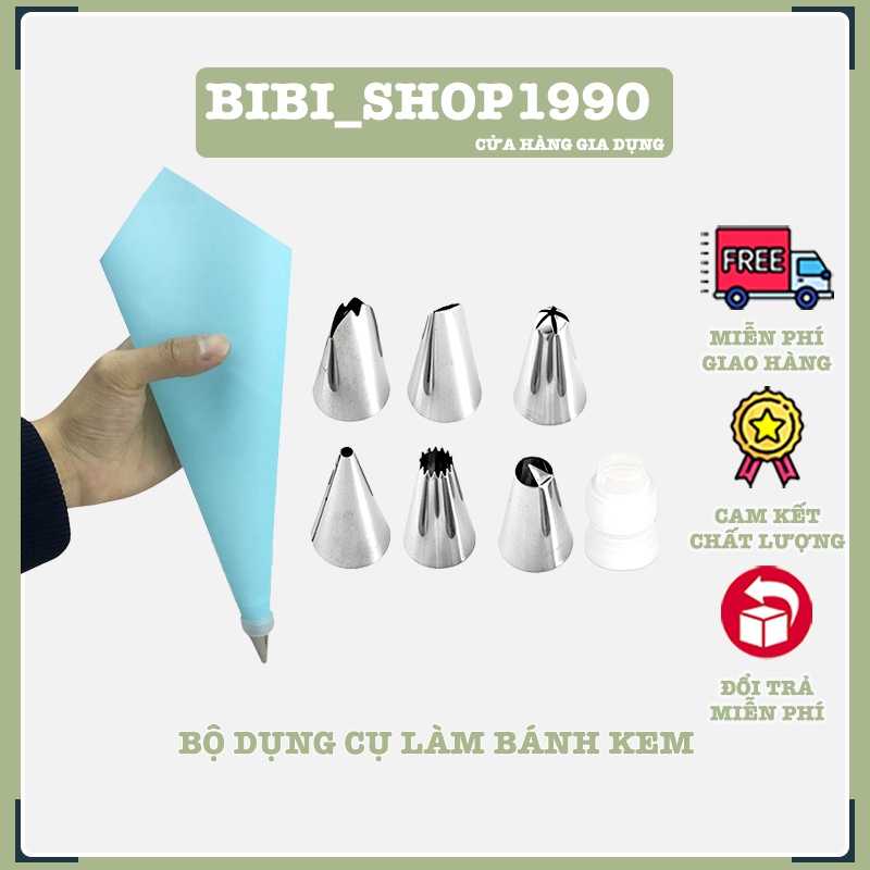 Bộ dụng cụ tập làm bánh kem DIY 6 đui kèm túi đựng kem và van nối (DBC06)