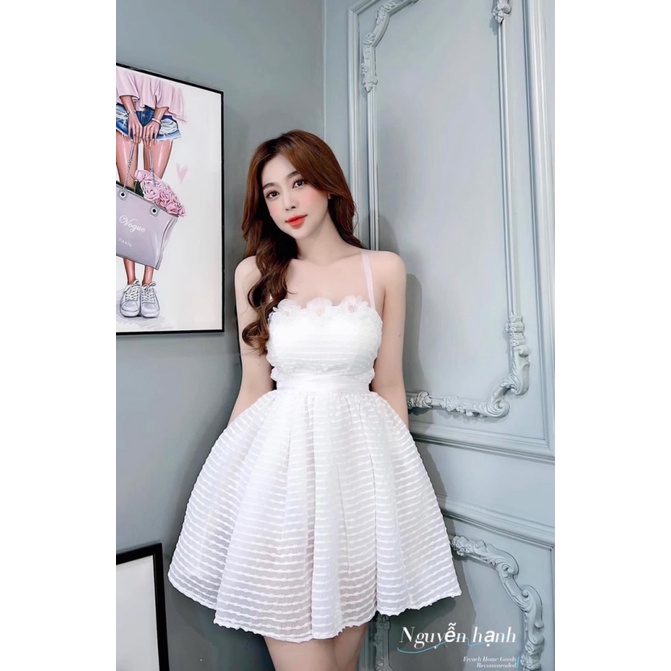 (Free ship) Đầm Hai Dây Tơ Hột Có Mút Có Đính Hoa Trên Ngực Áo Cực Dễ Thương UP VLTN Shop