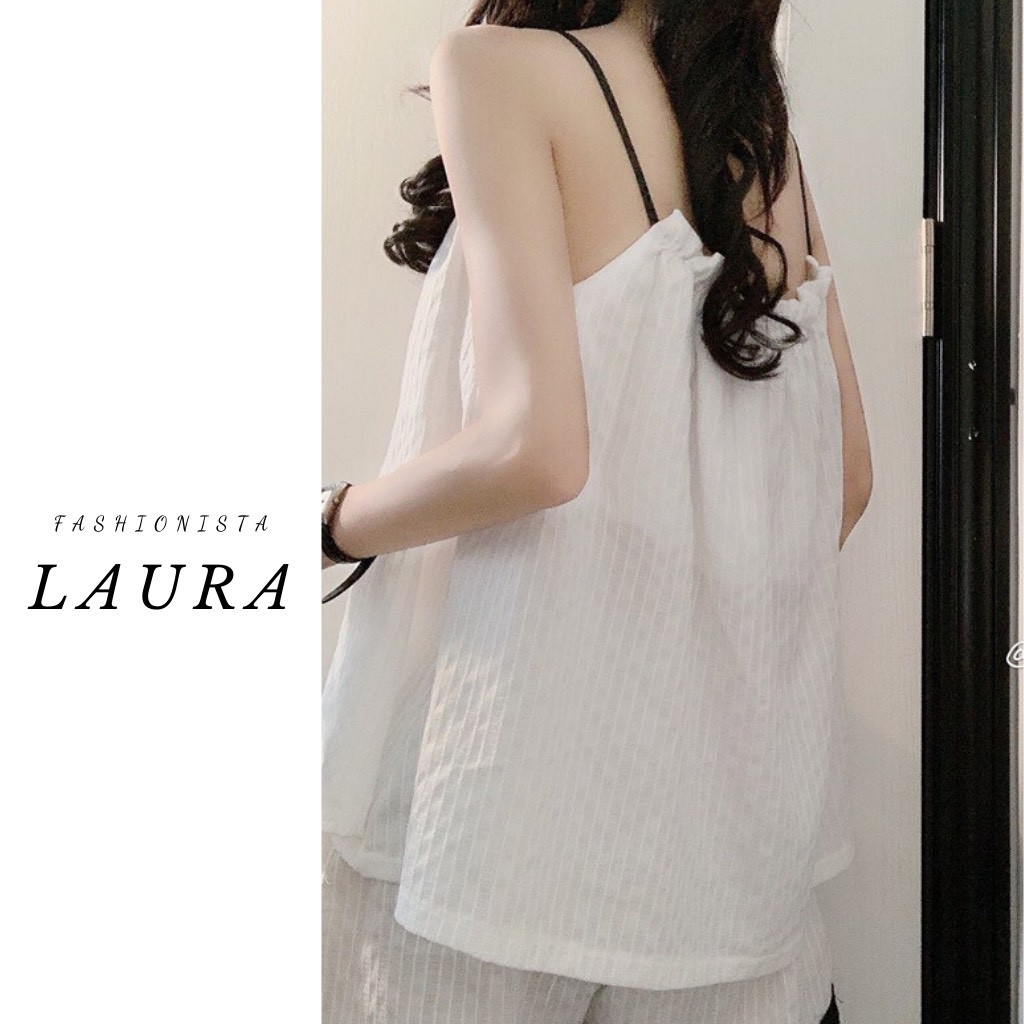 Bộ Ngủ Hai Dây Đũi Laura Boutique thoáng mát - Pijama đũi tiểu thư bánh bèo