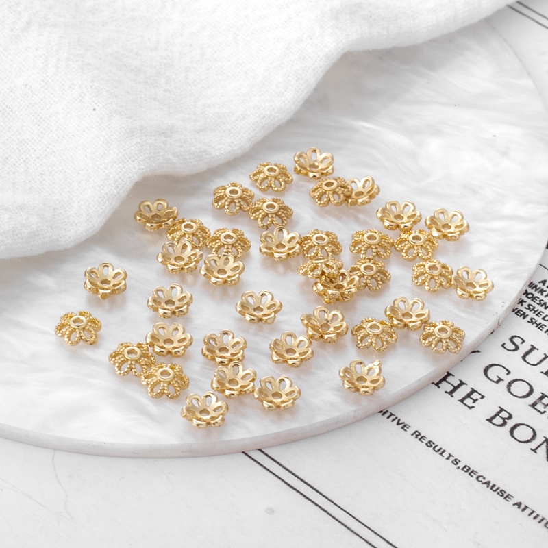 Bộ 50 Túi Đồng 18K Mặt Nhám Màu Vàng Sangrus 5mm Tự Làm Giá Đỡ Trang Sức