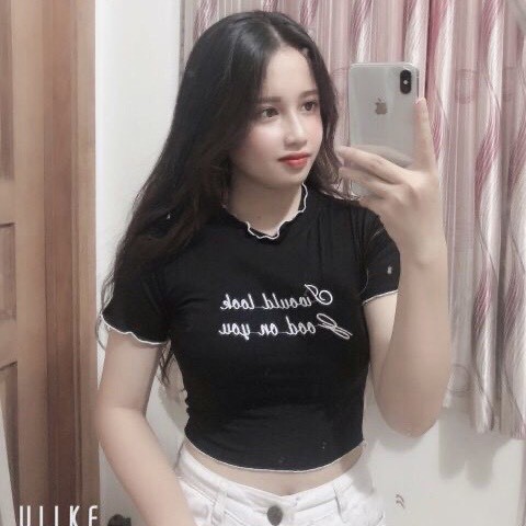 Áo croptop viền bèo thêu chữ 5 màu thun lạnh mềm mịn LIKANO CRT58