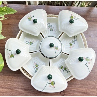 Bộ khay mứt tết cánh đào gốm sứ tráng men bát tràng