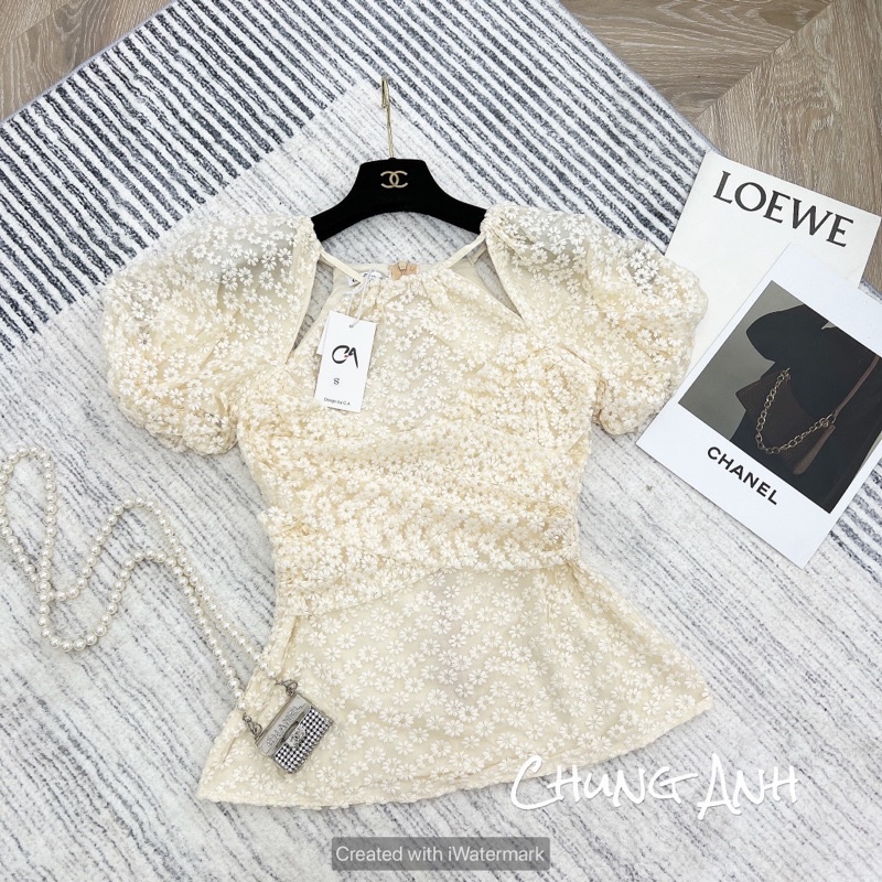 Áo sơ mi hoa cúc tay bồng
