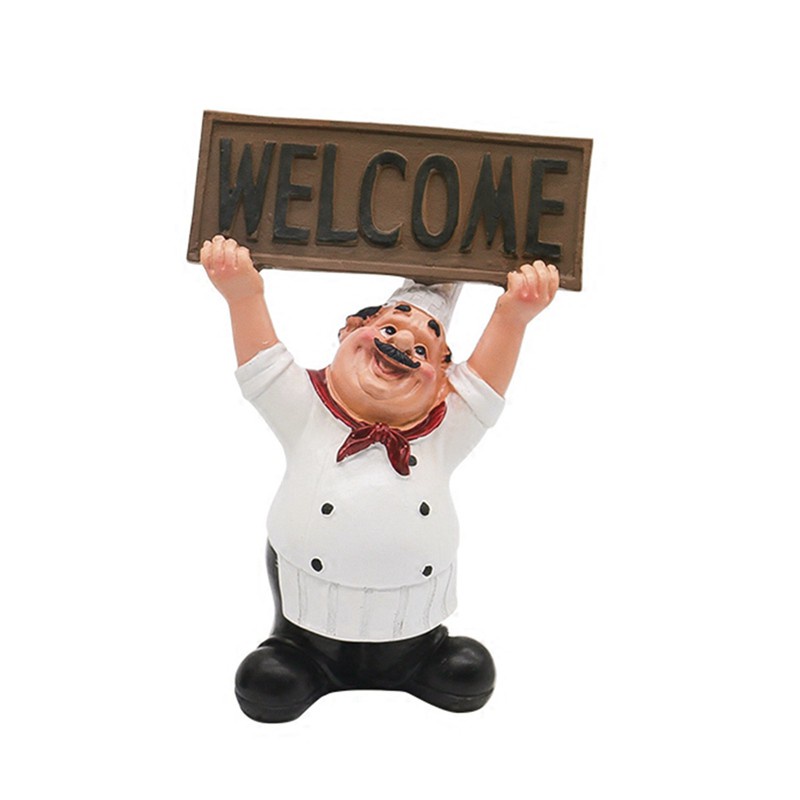 2pcs Creative Home Gift Chef Decoration Chef Little Chef Crafts Home Decor Coffee Shop - Hands Up Welcome Sign "WELCOME" & Happy Cook Message Board