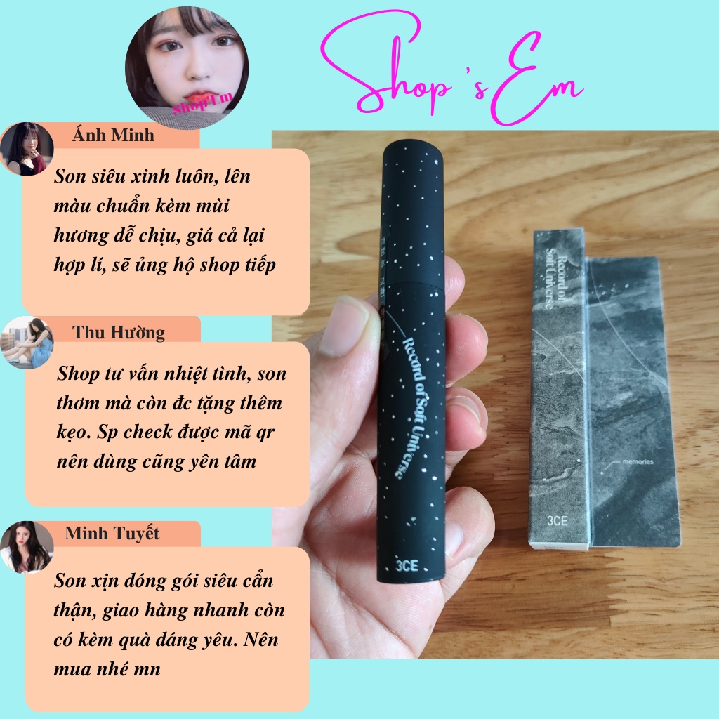 Son thỏi lì 3CE Record of Soft Universe Soft Matte Lipstick 3.5g Lên Màu Siêu Chuẩn, Bám Màu Tốt