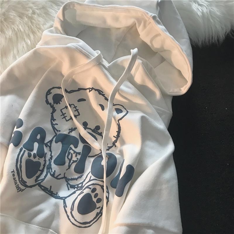 【ZHELIHANGFEI】Áo Hoodie Dài Tay Dáng Rộng In Họa Tiết Cá Tính Trẻ Trung