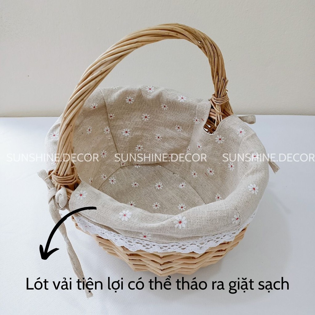 Giỏ Mây Đựng Đồ đi Picnic Có Quai Xách và Lót Vải Phong Cách Vintage-Sunshine.decor