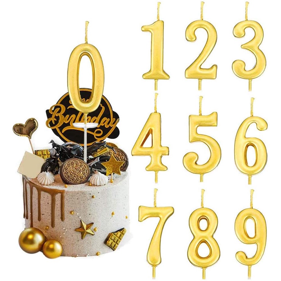 Set 0-9 hộp đựng nến trang trí bánh sinh nhật hình số màu vàng
