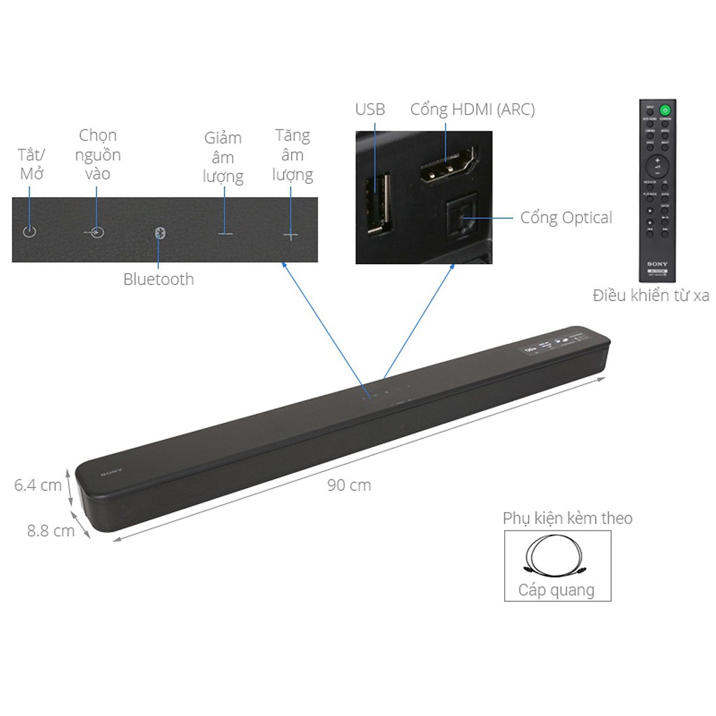 [Mã ELHACE giảm 4% đơn 300K] Loa thanh soundbar Sony 2.0 HT-S100F - Hàng chính hãng bảo hành toàn quốc