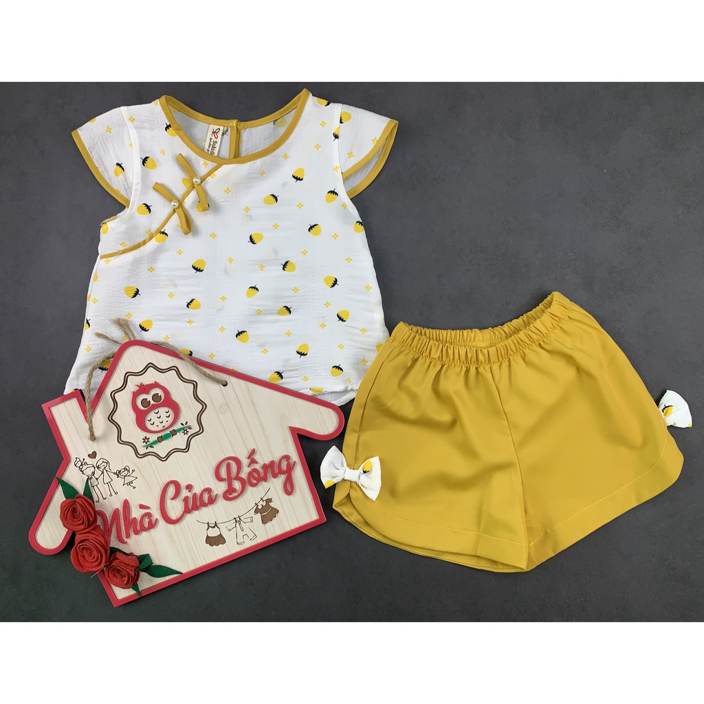 Bộ bé gái phối áo kiểu cổ tàu size 10,5 - 38 kg