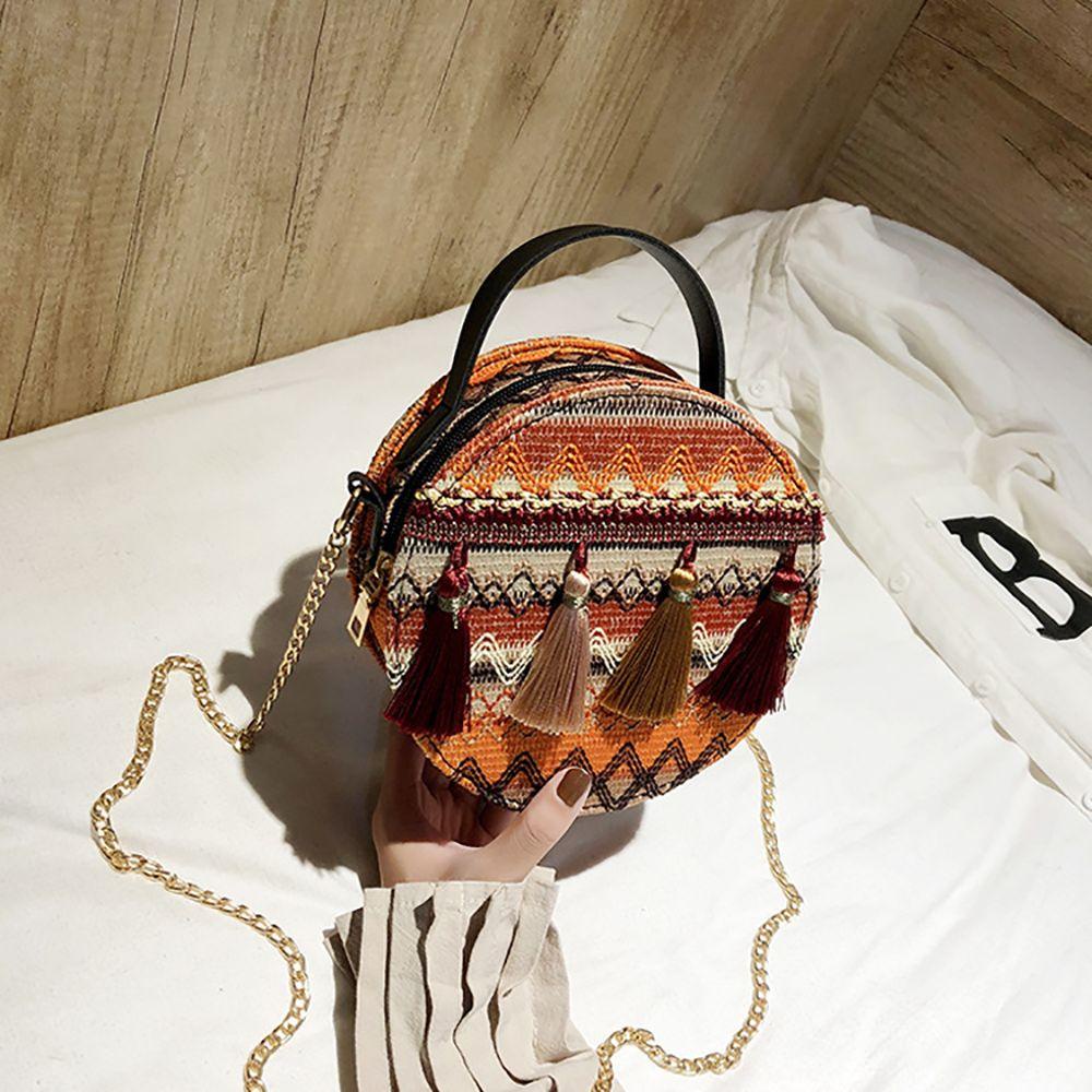 USNOW Túi Cói Đeo Vai Phối Tua Rua Thời Trang Cho Nữ