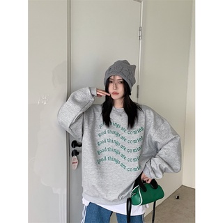 Áo Sweater Tay Dài Dáng Rộng In Chữ Kiểu retro Mỹ Xinh Xắn Cho Nữ