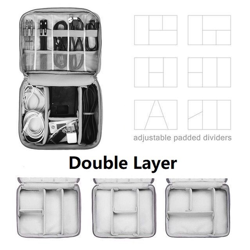 Túi Đựng Phụ Kiện Điện Tử Hai Lớp Chống Nước Có Tay Cầm 4 Màu Sắc Tùy Chọn