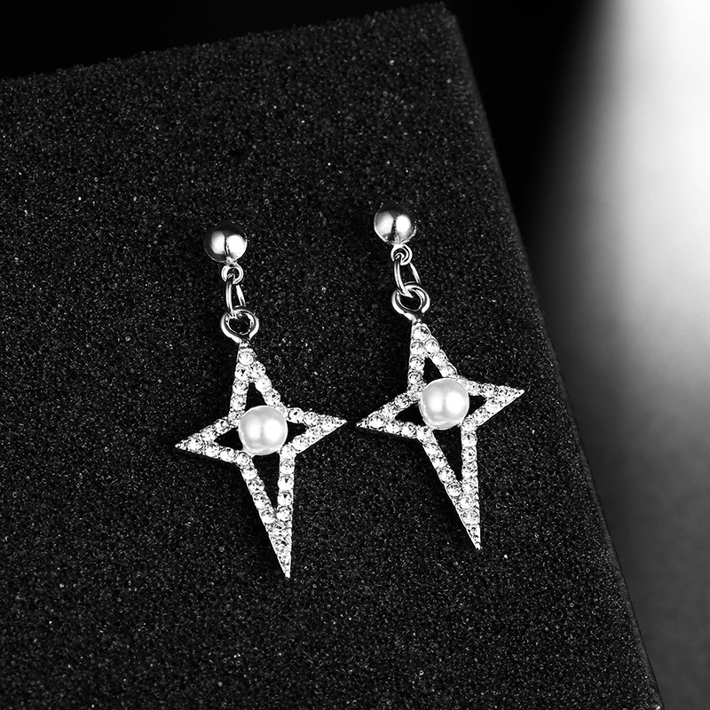 Bông tai hợp kim bạc dài cầu kỳ đính châu trắng thời trang hàn quốc nữ tính YU39