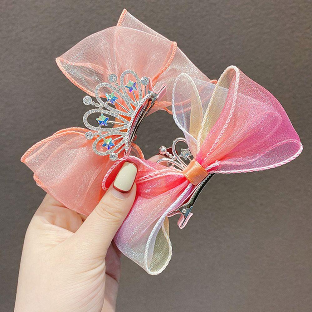 Kẹp Tóc Hình Vương Miện WMES15H Thắt Nơ Thời Trang Cổ Điển|Bộ Tóc Giả Nhiều Màu Sắc Bằng Vải Voan Phong Cách Hàn Quốc