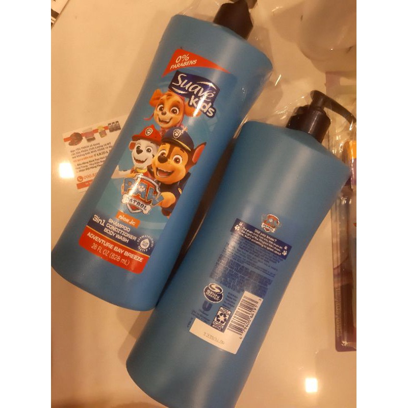 DẦU TẮM GỘI XÃ CHO BÉ SUAVE KIDS 3-IN-1 SHAMPOO, CONDITIONER, BODY WASH PAW PATROL ADVENTURE 28 OZ 828ML từ mỹ