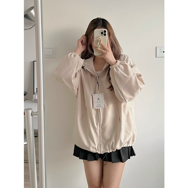 Áo khoác nỉ tay bo chun dáng rộng
