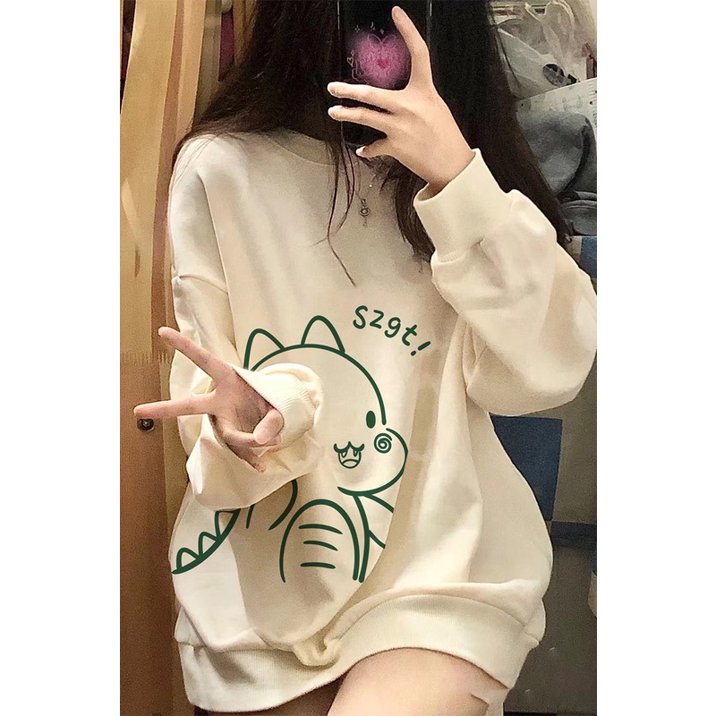 Áo Sweater Cổ Tròn Dáng Rộng In Họa Tiết Dễ Thương Thời Trang Thu Đông Cho Nữ