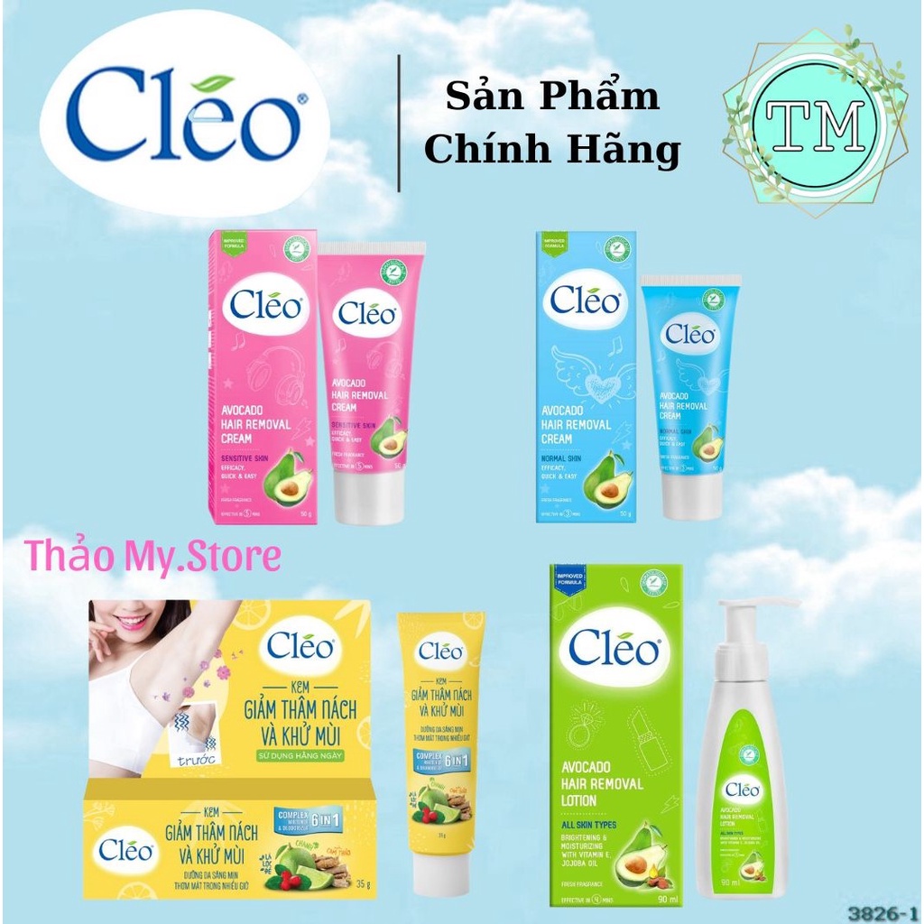 Kem Tẩy Lông Cleo 50g - 90g - Gel Làm Dịu Da - Kem Giảm Thâm Nách và Khử Mùi 35g - Sạch Lông, Sáng Mịn Trong 5p