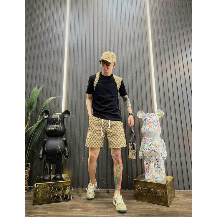 Bộ Phông Áo Cộc Tay In Phối Chữ Vai - Quần Short Kaki Túi Bên,Phong Cách Trẻ Trung Lịch Sự Mẫu Mới 2023