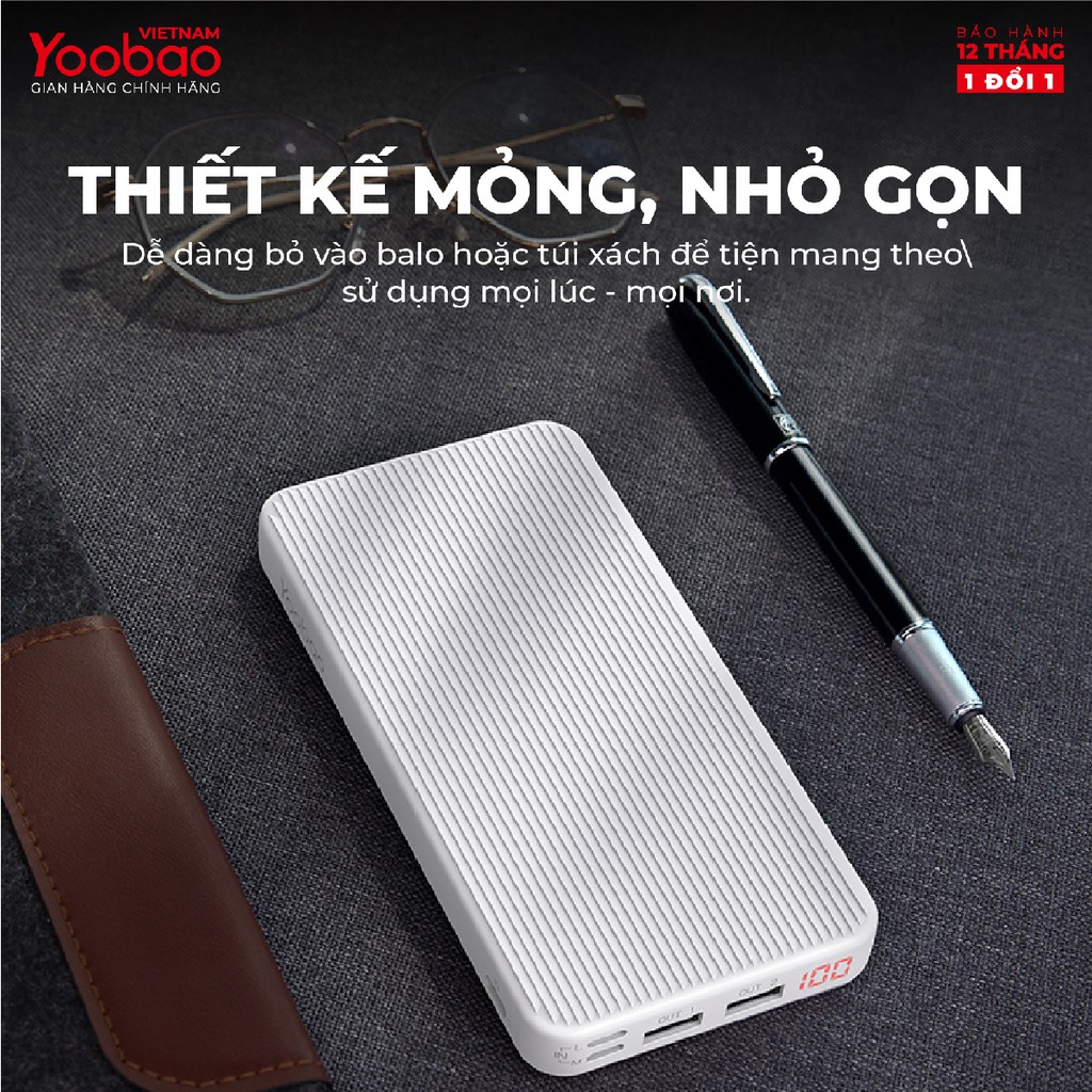 Sạc dự phòng 10000mAh Yoobao P10D Slim sạc nhanh PD Công suất 18W - Hàng chính hãng - Bảo hành 12 tháng 1 đổi 1