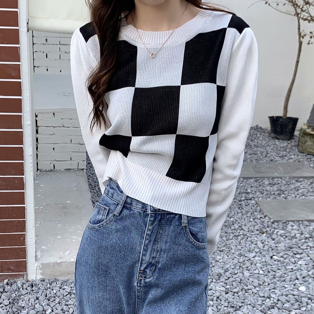 Áo len tay dài cổ tròn màu sắc thời trang cho nữ