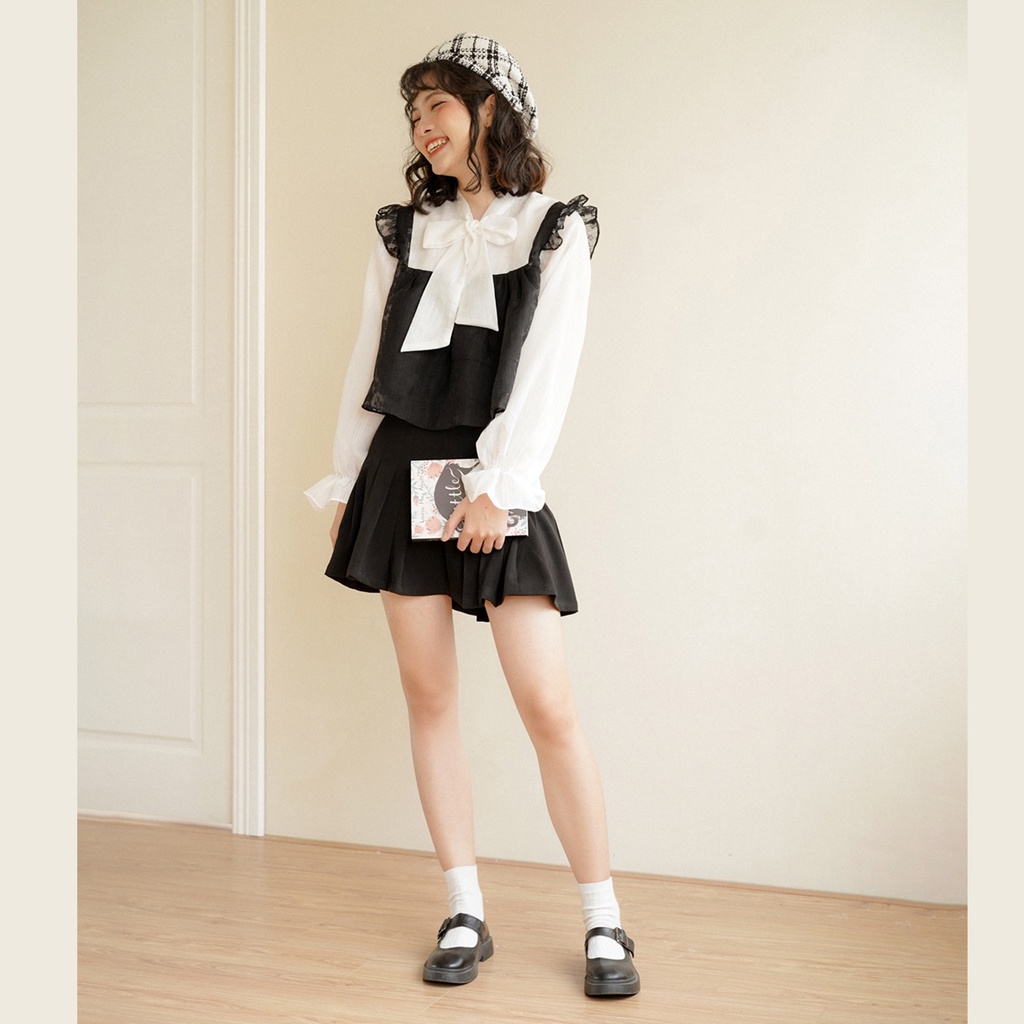 BLEUBIRD Áo voan organza hoa phối tơ nhũ buộc nơ NABI TOP